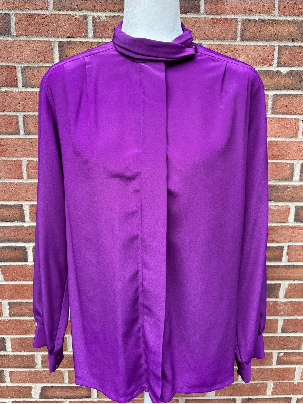 Vintage Pendleton Classic Purple Silk-Feel Blouse | Size 12 | Scarf Neck